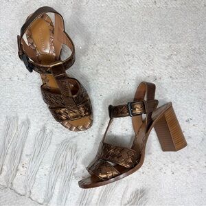 Bottega Veneta Intrecciato heels bronze woven leather T Strap open toe pumps 7.5